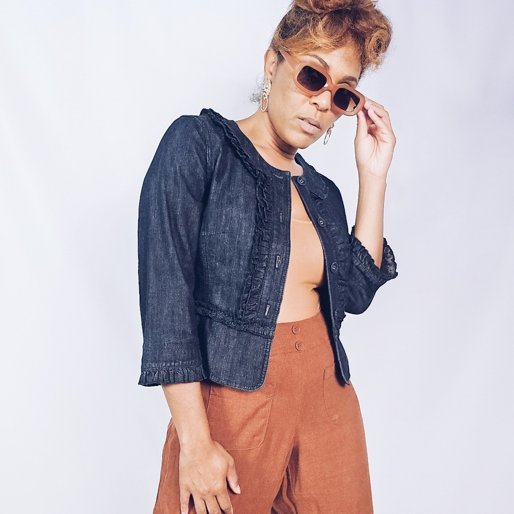 LOFT Denim Ruffle Jacket
